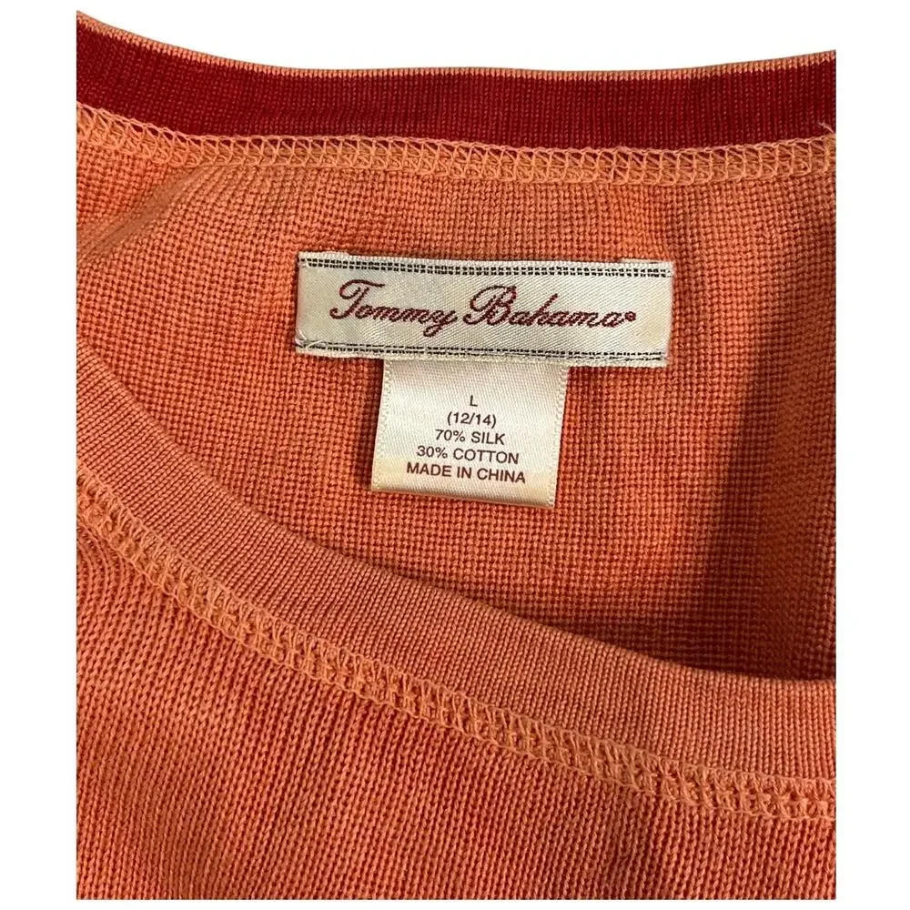 Vintage Tommy Bahama Top Womens Large Orange Silk Sleeveless Beach Coastal Y2K